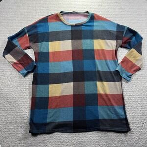 Womens Bombom LS‎ Pullover Sweater Multicolored Squares Large